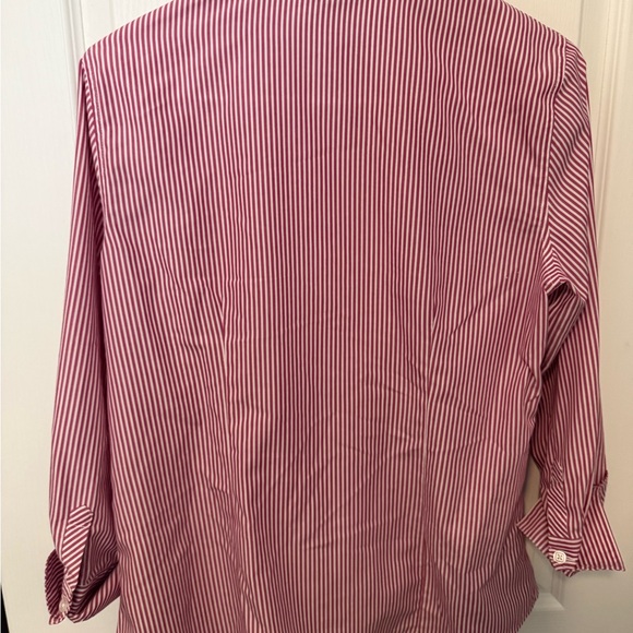 Chico's Red and White Striped Button Down Shirt - Picture 3 of 5